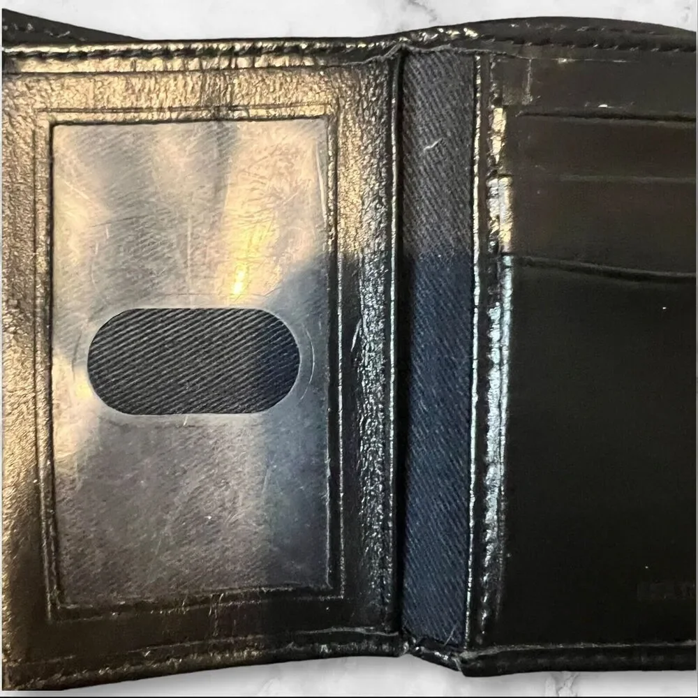 Tommy‎ Hilfiger Black Leather Mens Trifold Billfold Wallet Three Compartments